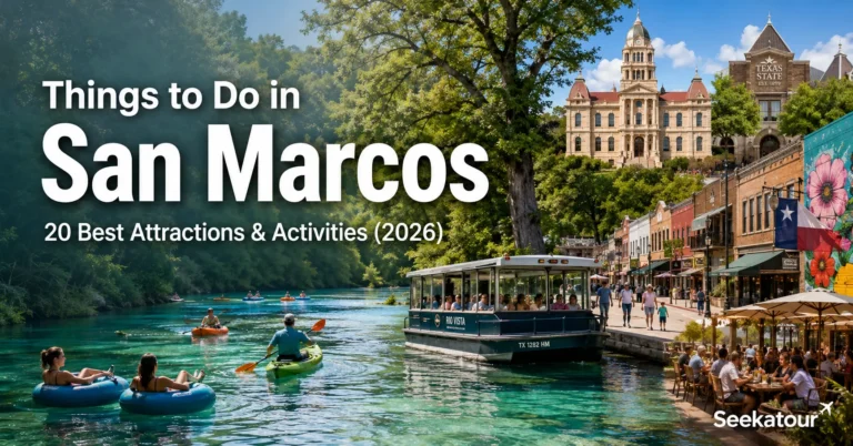 Things to Do in San Marcos with scenic river views, parks, downtown attractions, and outdoor adventures in Texas.