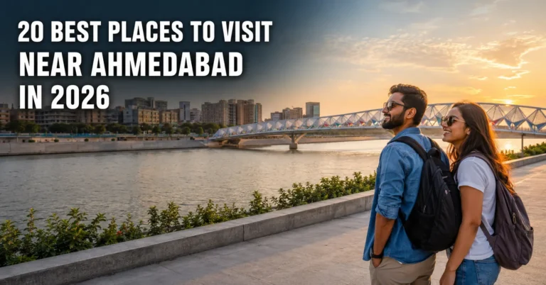 Places to Visit Near Ahmedabad in 2026 featuring Udaipur, Mount Abu, Gir National Park, Saputara, and Statue of Unity