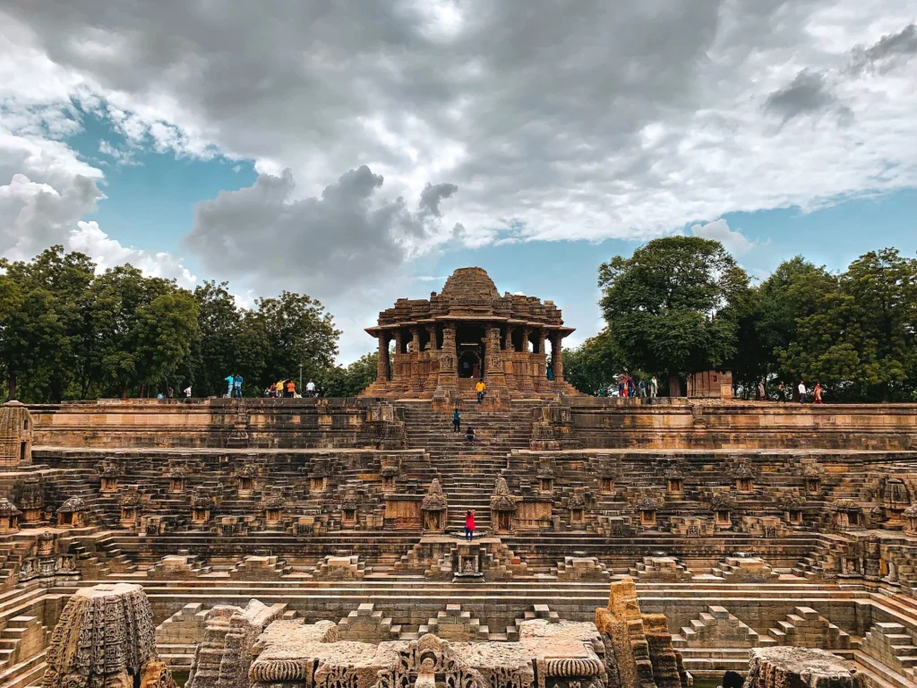 Modhera Sun Temple and Patan, two iconic places to visit near Ahmedabad, featuring ancient temples, stepwells, and heritage.