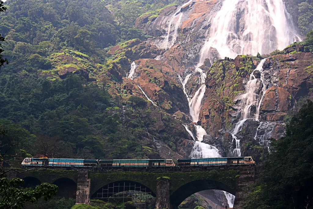 Dudhsagar Waterfalls Trek, one of the top Things to Do in Goa, with lush forests, scenic trails, and cascading falls.