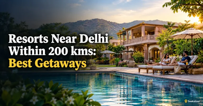 Luxury resort near Delhi with pool and greenery, ideal for weekend getaways within 200 km