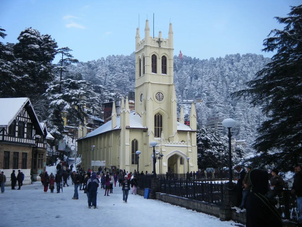 Christ Church, one of the iconic Places to Visit in Shimla, showcases stunning neo-Gothic architecture on The Ridge.