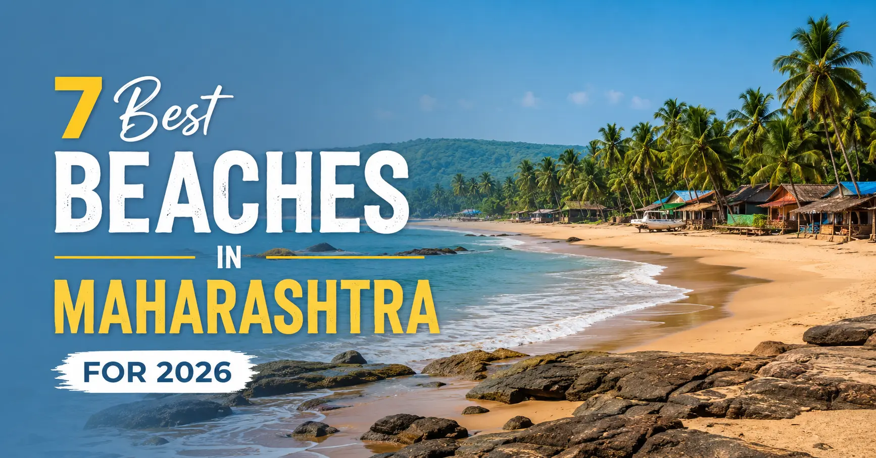 Best Beaches in Maharashtra with golden sand, turquoise sea, coconut palms, and scenic Konkan coastline views