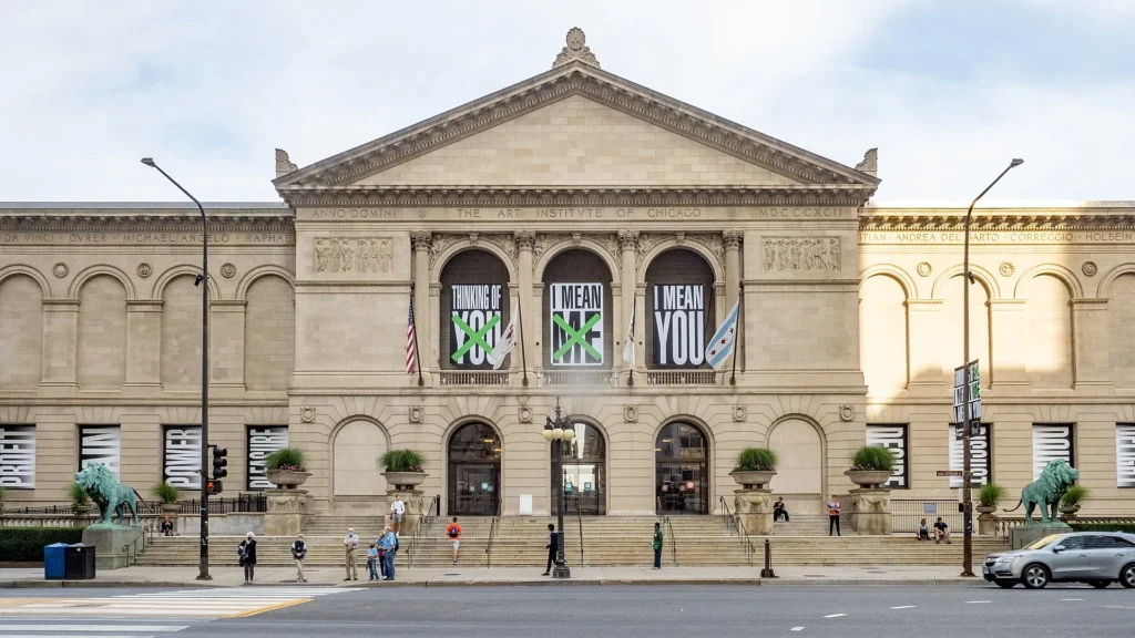 Visitors exploring The Art Institute of Chicago, one of the most popular things to do in Chicago, featuring world-famous artwork, historic galleries, and cultural exhibits in downtown Chicago.