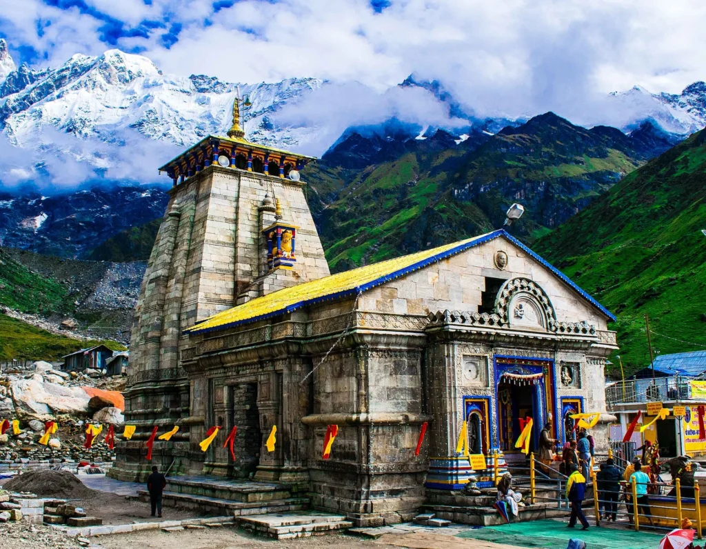 Kedarnath Temple surrounded by snow-capped Himalayan peaks