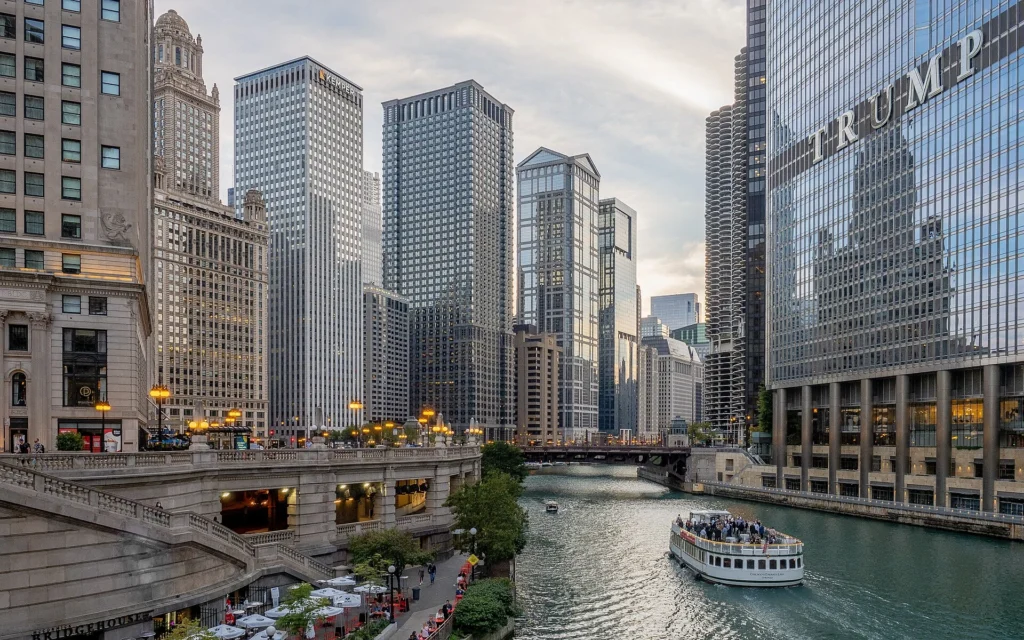 Chicago Riverwalk with river cruises, waterfront dining, and skyline views, one of the best things to do in Chicago.