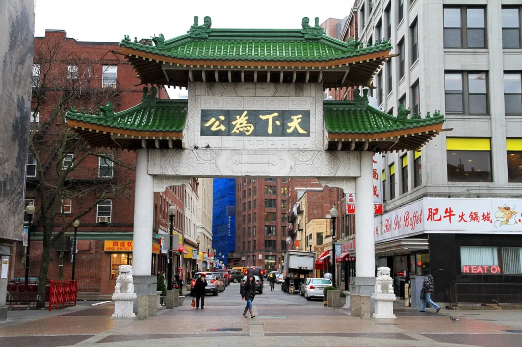 Chinatown in Boston with colorful gates, shops, and streets, one of the top Things to Do in Boston for food and culture.