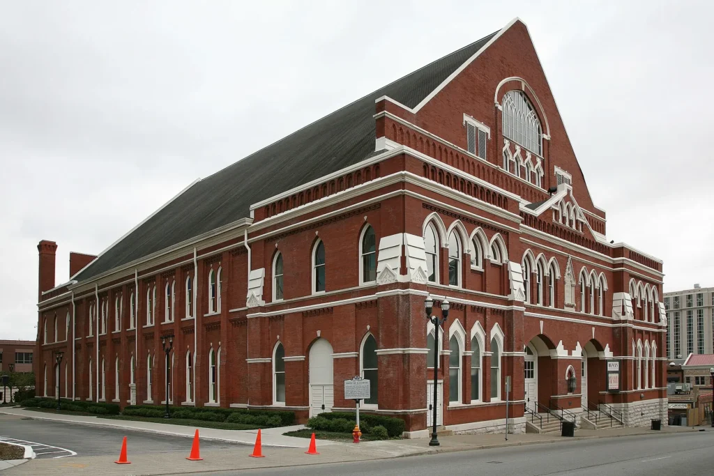 Ryman Auditorium, one of the top Things to Do in Nashville, featuring its iconic historic concert hall and grand facade.