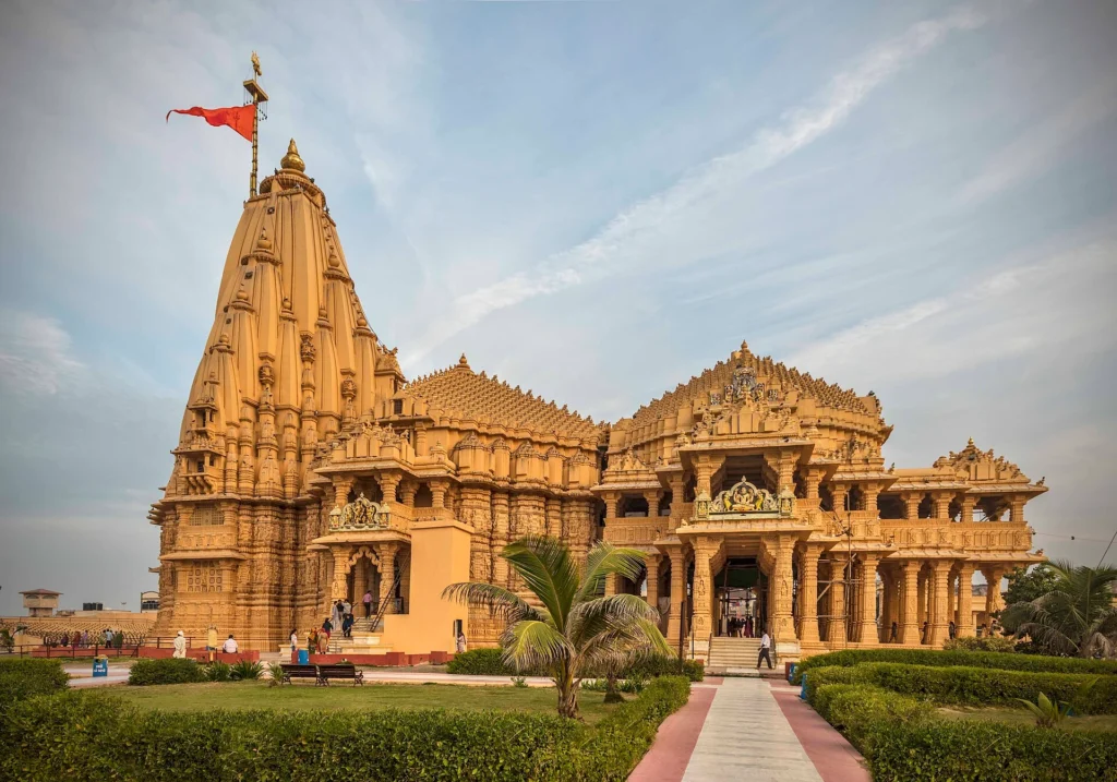 Famous Lord Shiva Temples in India: Somnath Temple in Gujarat with magnificent seaside architecture and sacred Jyotirlinga.