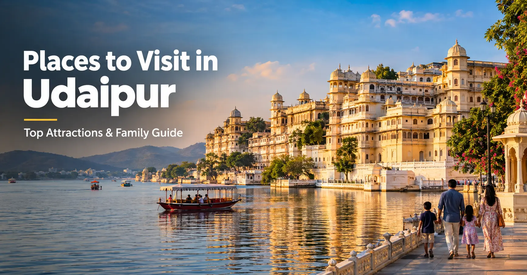 Places to Visit in Udaipur featuring City Palace, Lake Pichola, Jagdish Temple and top attractions in Rajasthan.