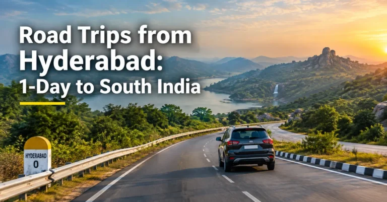 Road Trips from Hyderabad to scenic South India destinations, featuring highways, landscapes, and weekend travel routes